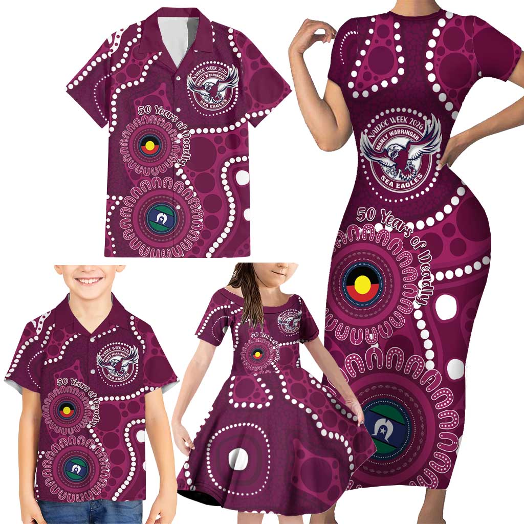 Sea Eagles NAIDOC Week 2026 Personalised Family Matching Short Sleeve Bodycon Dress and Hawaiian Shirt 50 Years of Deadly Aboriginal Art