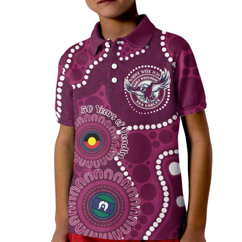 Sea Eagles NAIDOC Week 2026 Personalised Kid Polo Shirt 50 Years of Deadly Aboriginal Art