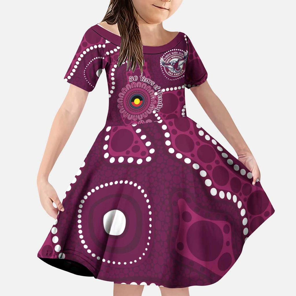 Sea Eagles NAIDOC Week 2026 Personalised Kid Short Sleeve Dress 50 Years of Deadly Aboriginal Art