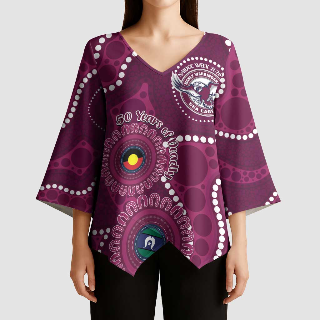 Sea Eagles NAIDOC Week 2026 Personalised Kimono Sleeve Blouse 50 Years of Deadly Aboriginal Art