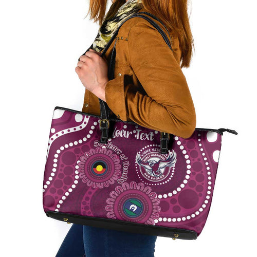 Sea Eagles NAIDOC Week 2026 Personalised Leather Tote Bag 50 Years of Deadly Aboriginal Art