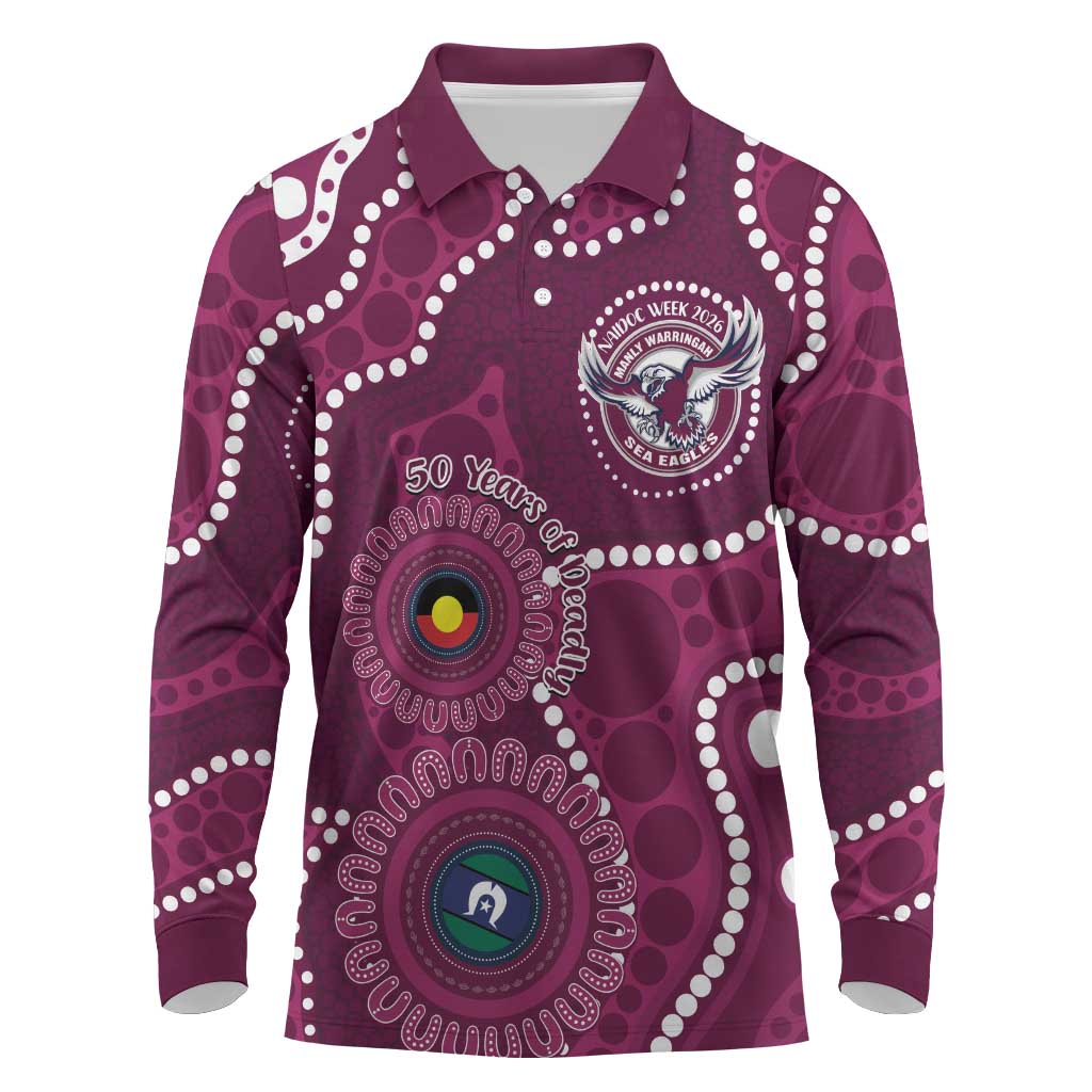 Sea Eagles NAIDOC Week 2026 Personalised Long Sleeve Polo Shirt 50 Years of Deadly Aboriginal Art