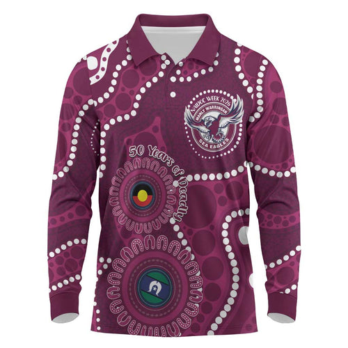 Sea Eagles NAIDOC Week 2026 Personalised Long Sleeve Polo Shirt 50 Years of Deadly Aboriginal Art