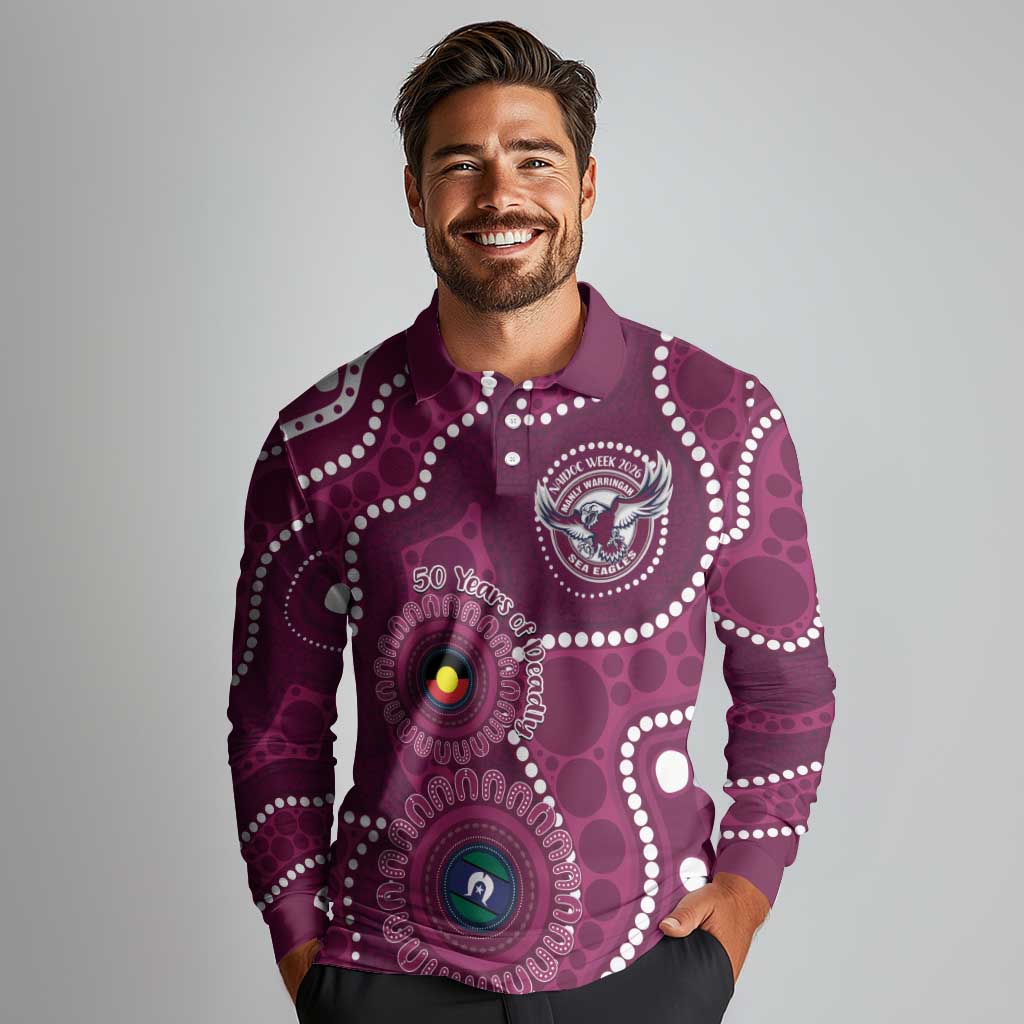 Sea Eagles NAIDOC Week 2026 Personalised Long Sleeve Polo Shirt 50 Years of Deadly Aboriginal Art