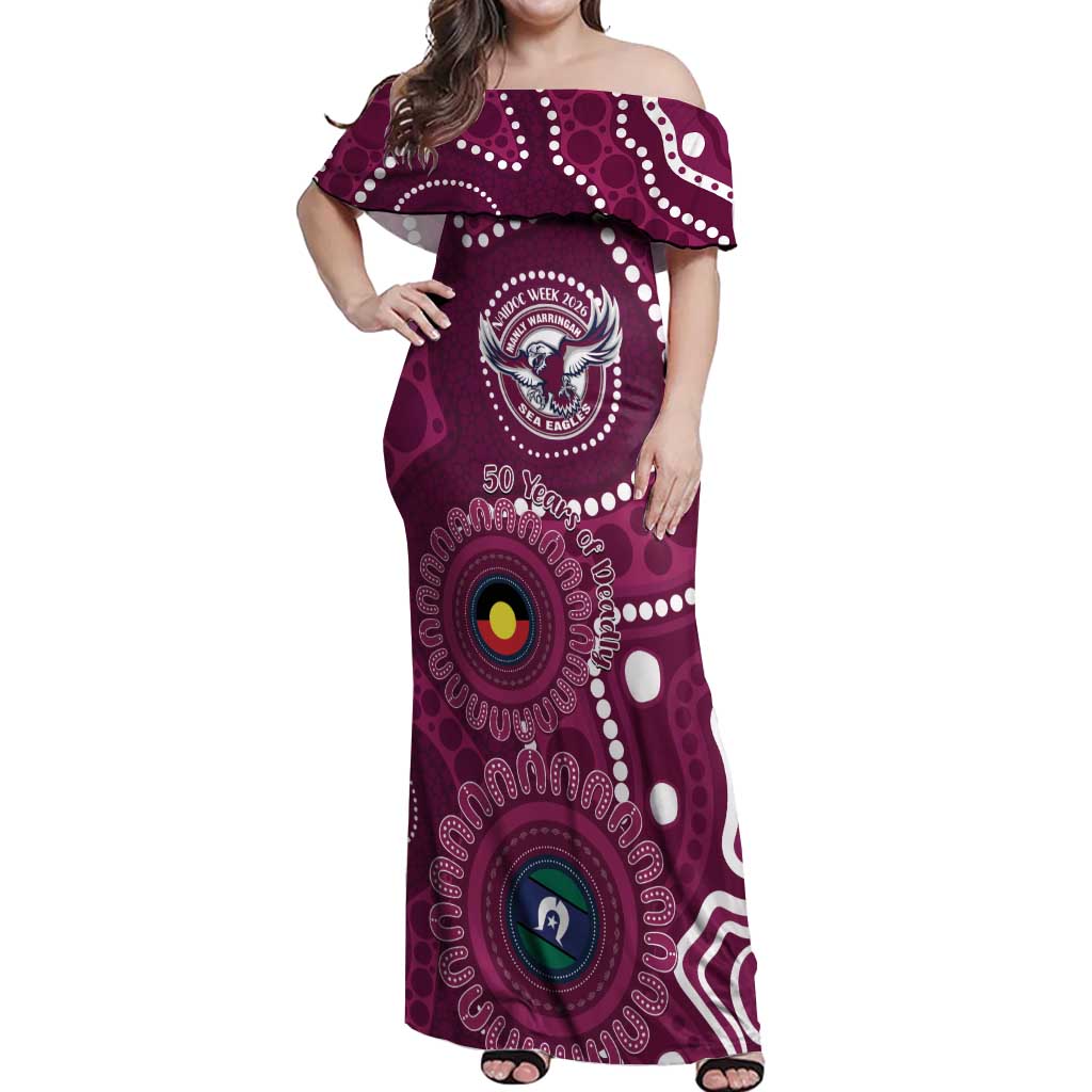 Sea Eagles NAIDOC Week 2026 Personalised Off Shoulder Maxi Dress 50 Years of Deadly Aboriginal Art