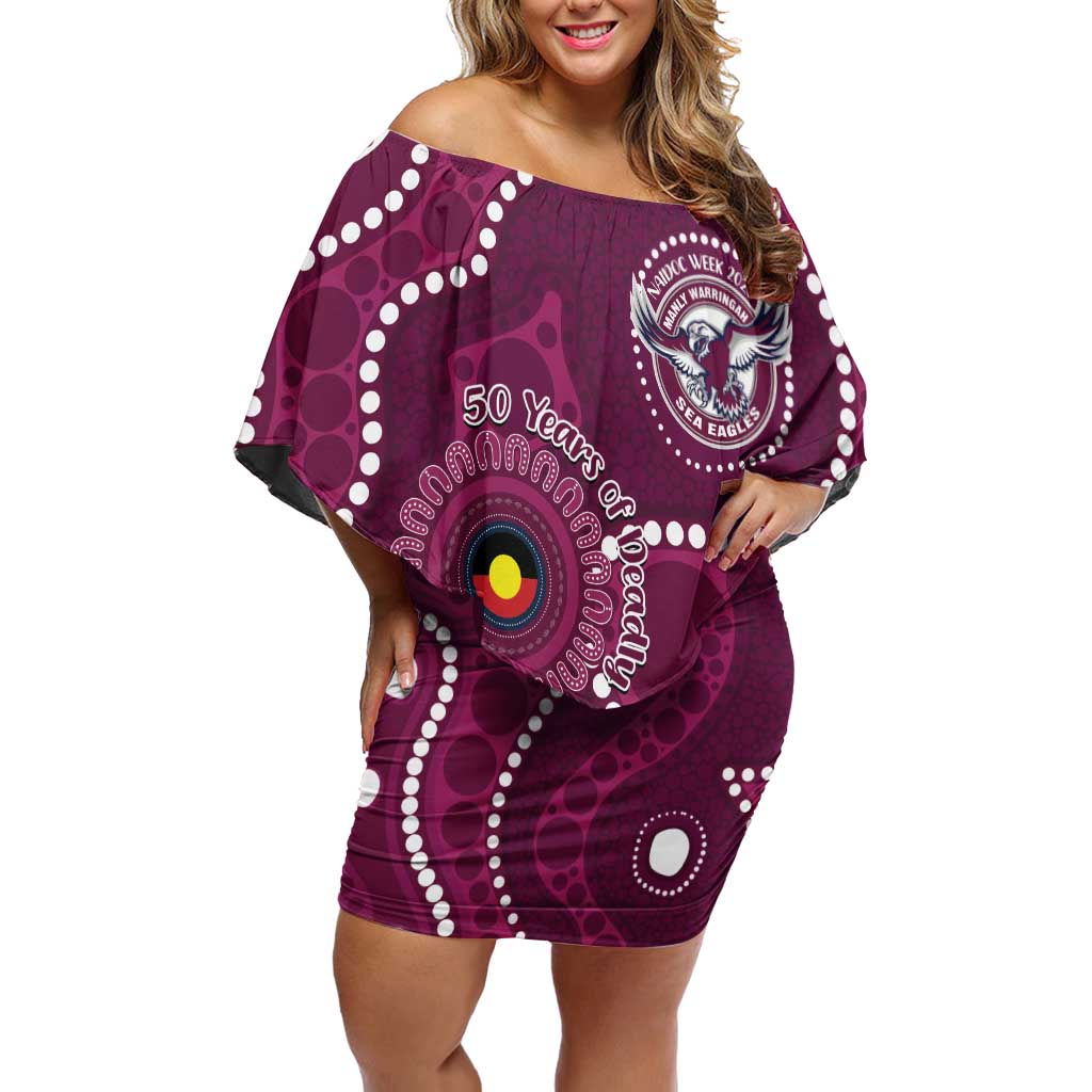 Sea Eagles NAIDOC Week 2026 Personalised Off Shoulder Short Dress 50 Years of Deadly Aboriginal Art