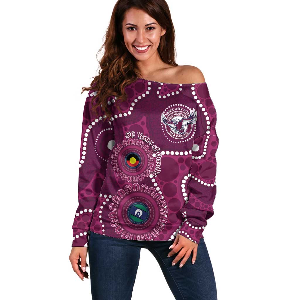 Sea Eagles NAIDOC Week 2026 Personalised Off Shoulder Sweater 50 Years of Deadly Aboriginal Art