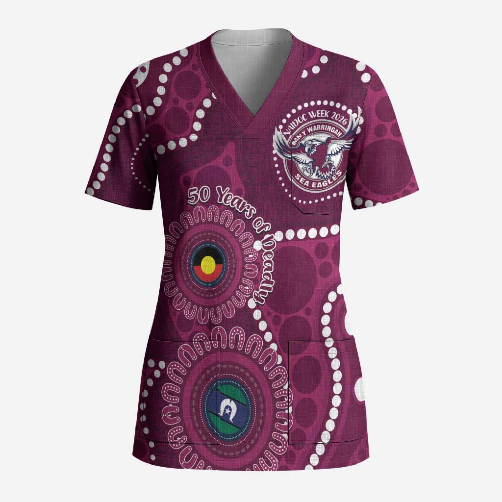 Sea Eagles NAIDOC Week 2026 Personalised Scrub Top 50 Years of Deadly Aboriginal Art