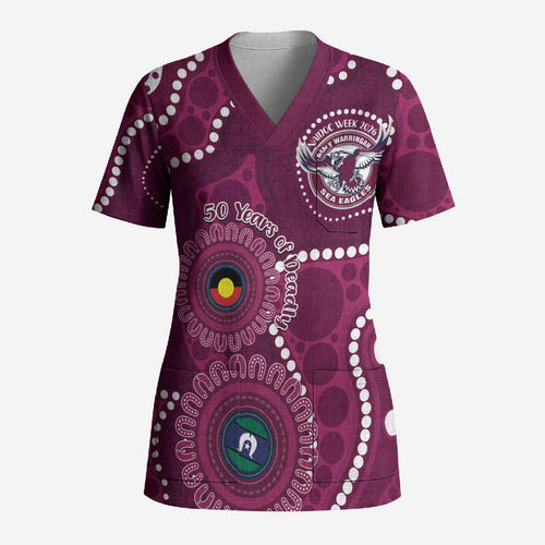 Sea Eagles NAIDOC Week 2026 Personalised Scrub Top 50 Years of Deadly Aboriginal Art