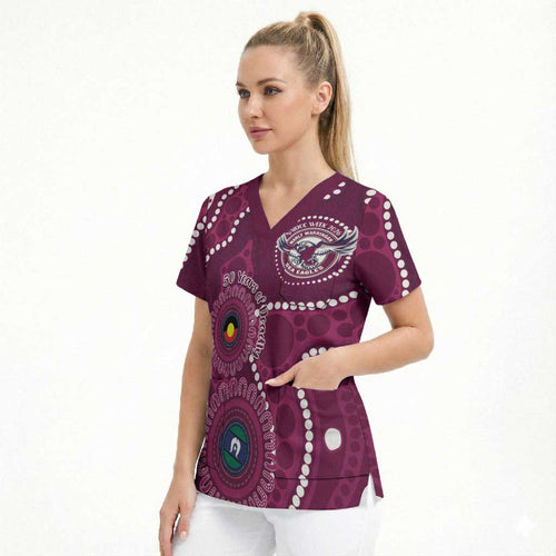 Sea Eagles NAIDOC Week 2026 Personalised Scrub Top 50 Years of Deadly Aboriginal Art