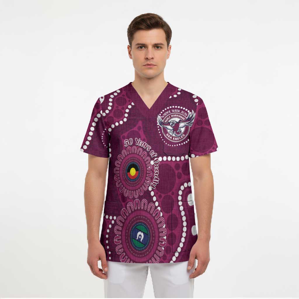 Sea Eagles NAIDOC Week 2026 Personalised Scrub Top 50 Years of Deadly Aboriginal Art
