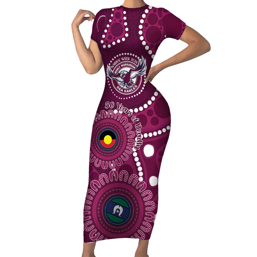 Sea Eagles NAIDOC Week 2026 Personalised Short Sleeve Bodycon Dress 50 Years of Deadly Aboriginal Art