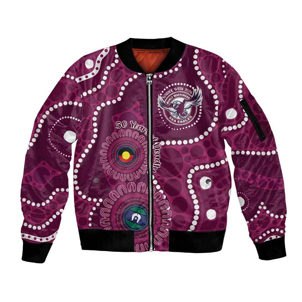 Sea Eagles NAIDOC Week 2026 Personalised Sleeve Zip Bomber Jacket 50 Years of Deadly Aboriginal Art