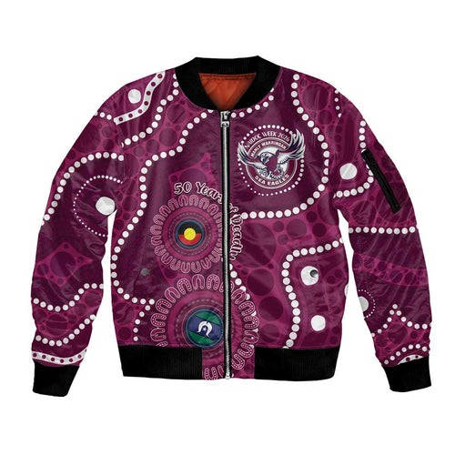Sea Eagles NAIDOC Week 2026 Personalised Sleeve Zip Bomber Jacket 50 Years of Deadly Aboriginal Art