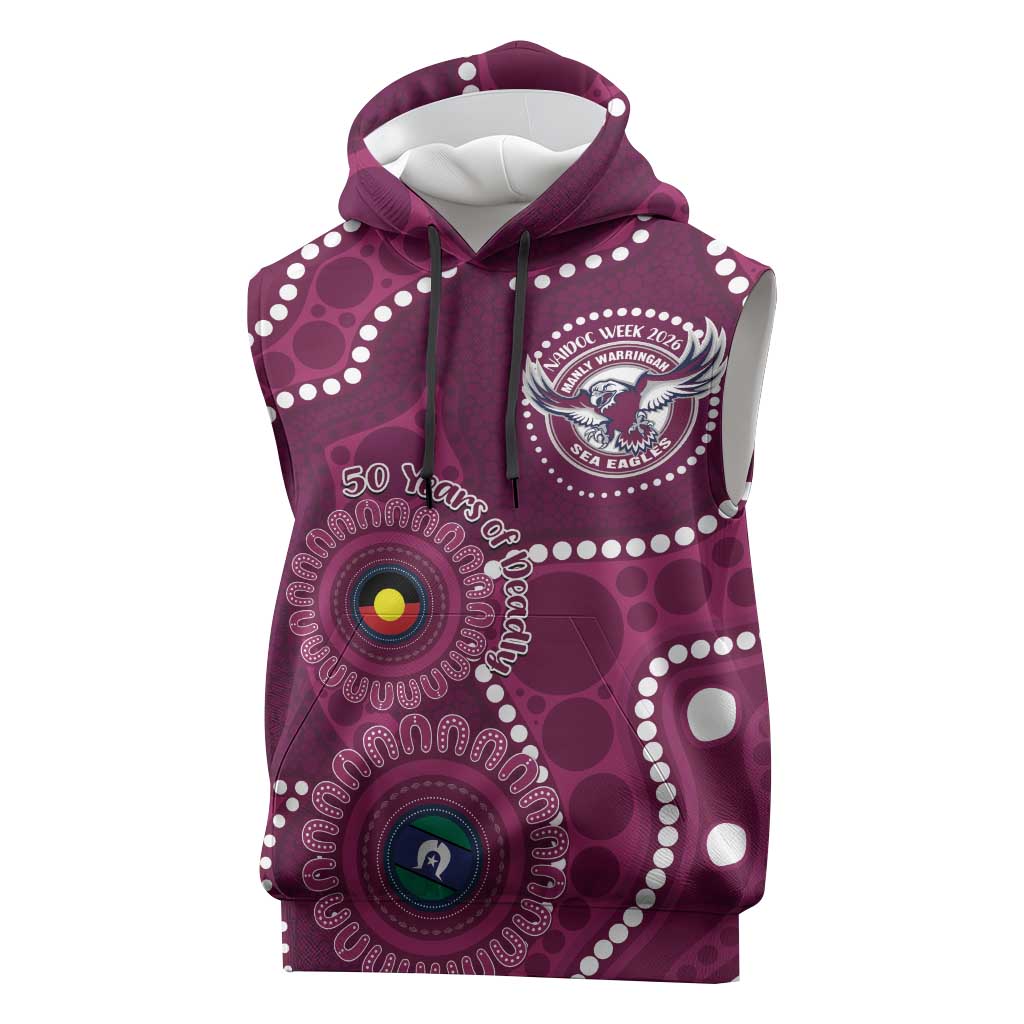 Sea Eagles NAIDOC Week 2026 Personalised Sleeveless Hoodie 50 Years of Deadly Aboriginal Art