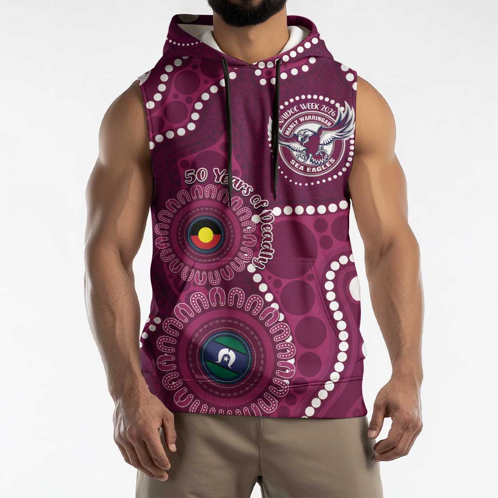 Sea Eagles NAIDOC Week 2026 Personalised Sleeveless Hoodie 50 Years of Deadly Aboriginal Art