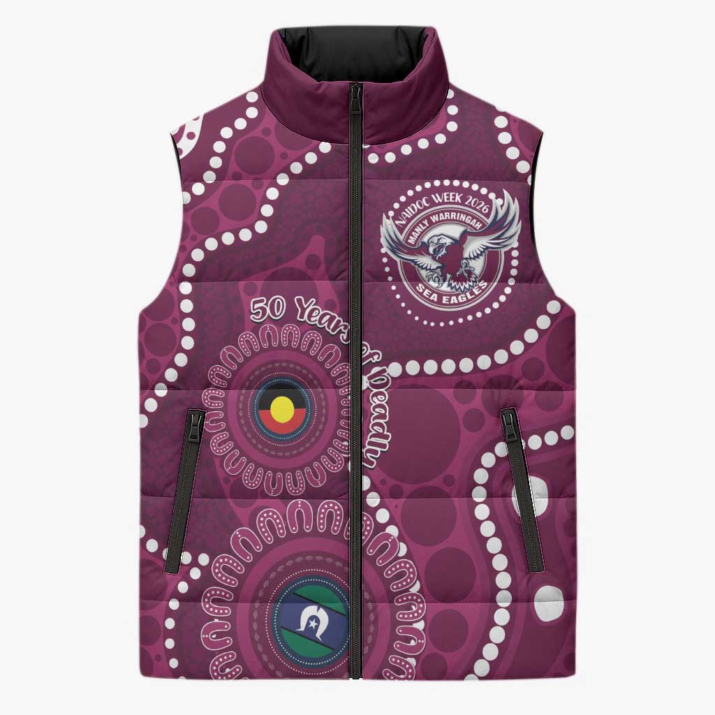 Sea Eagles NAIDOC Week 2026 Personalised Sleeveless Puffer Jacket 50 Years of Deadly Aboriginal Art
