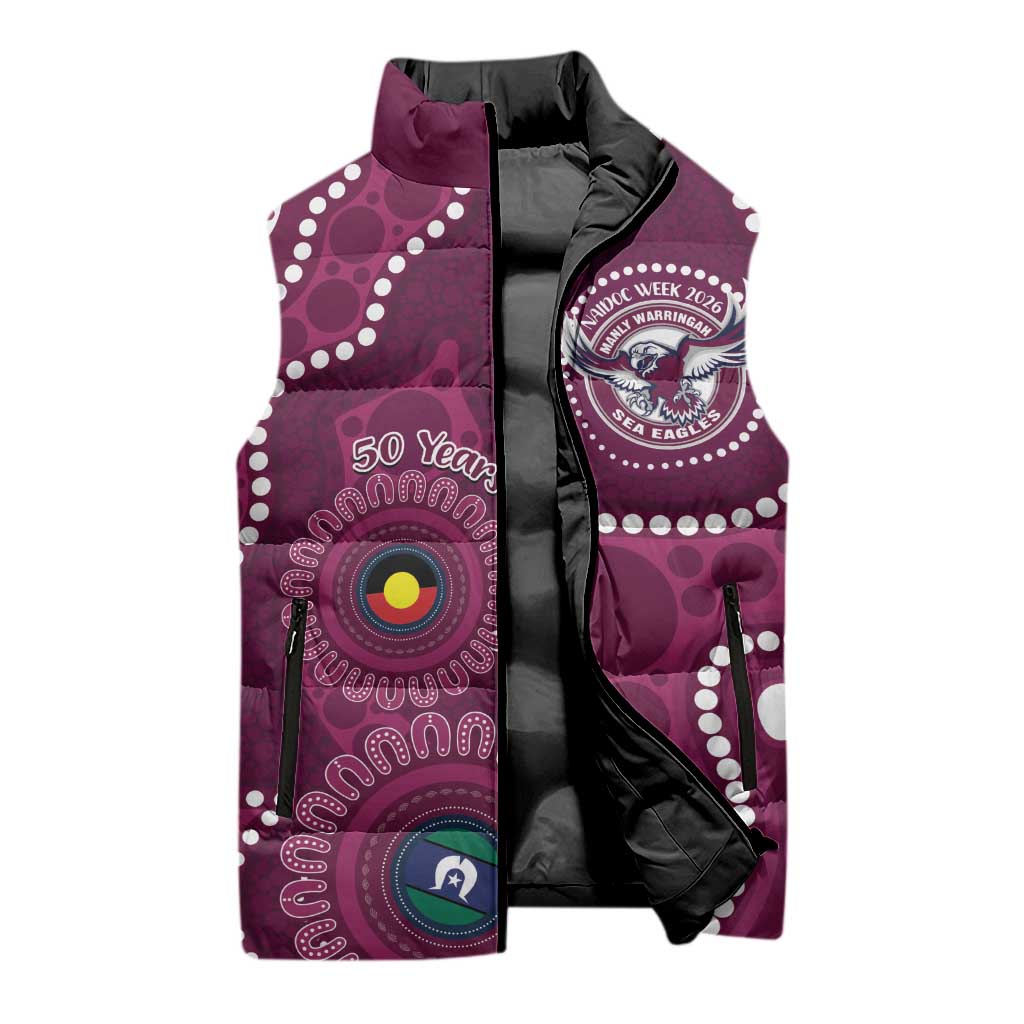 Sea Eagles NAIDOC Week 2026 Personalised Sleeveless Puffer Jacket 50 Years of Deadly Aboriginal Art