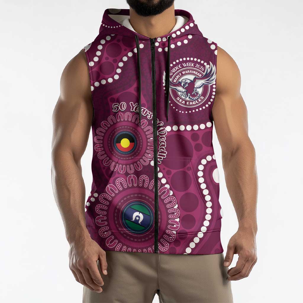 Sea Eagles NAIDOC Week 2026 Personalised Sleeveless Zip Hoodie 50 Years of Deadly Aboriginal Art