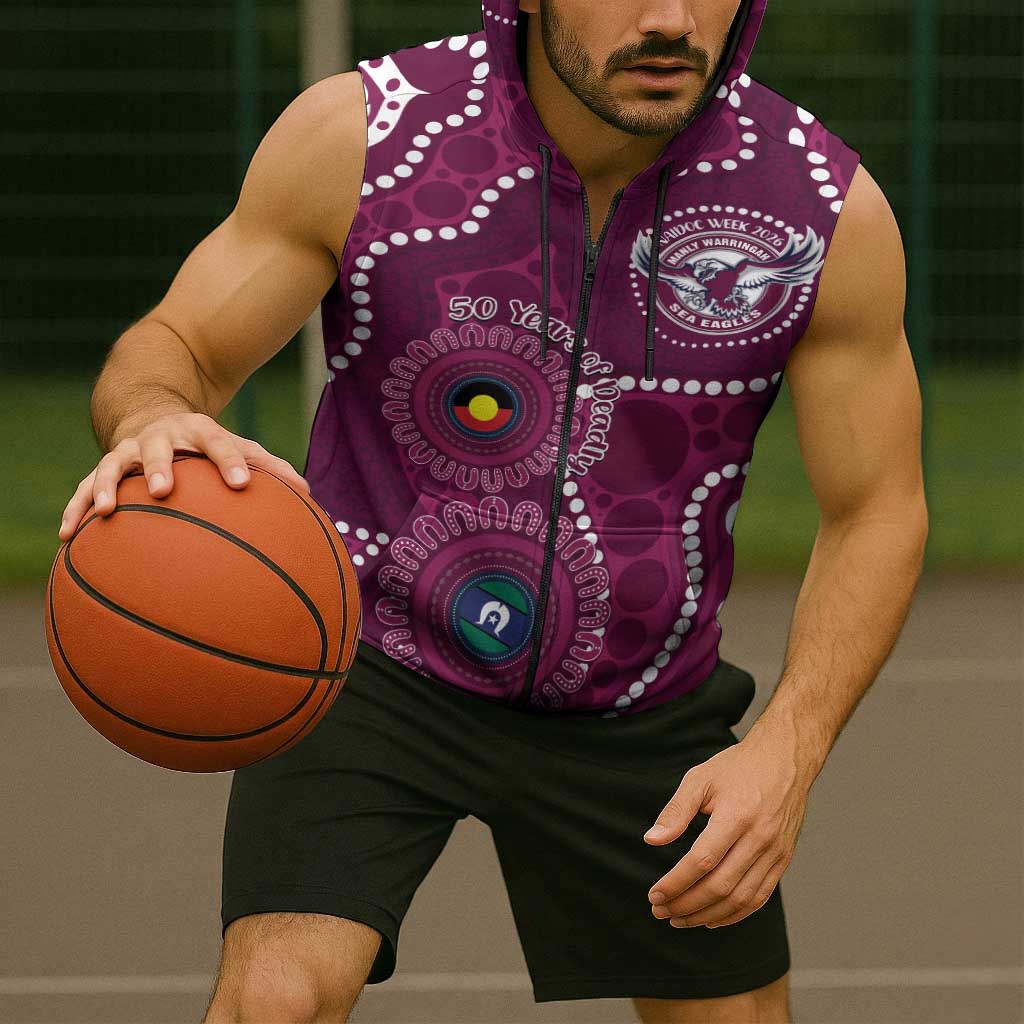 Sea Eagles NAIDOC Week 2026 Personalised Sleeveless Zip Hoodie 50 Years of Deadly Aboriginal Art