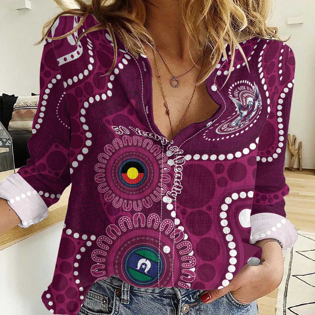 Sea Eagles NAIDOC Week 2026 Personalised Women Casual Shirt 50 Years of Deadly Aboriginal Art