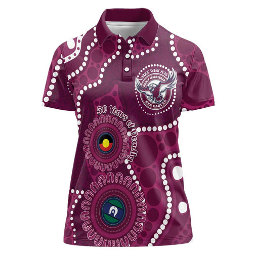Sea Eagles NAIDOC Week 2026 Personalised Women Polo Shirt 50 Years of Deadly Aboriginal Art