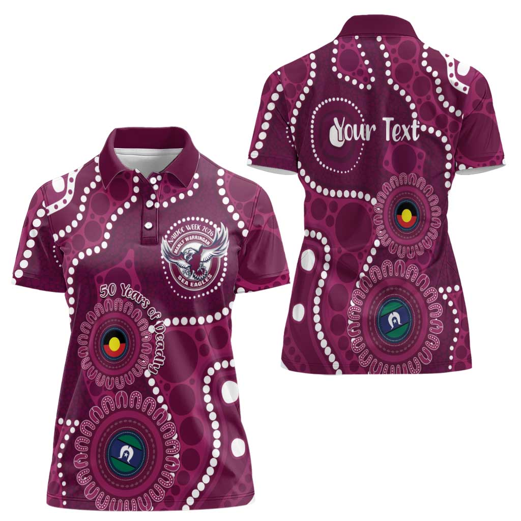Sea Eagles NAIDOC Week 2026 Personalised Women Polo Shirt 50 Years of Deadly Aboriginal Art