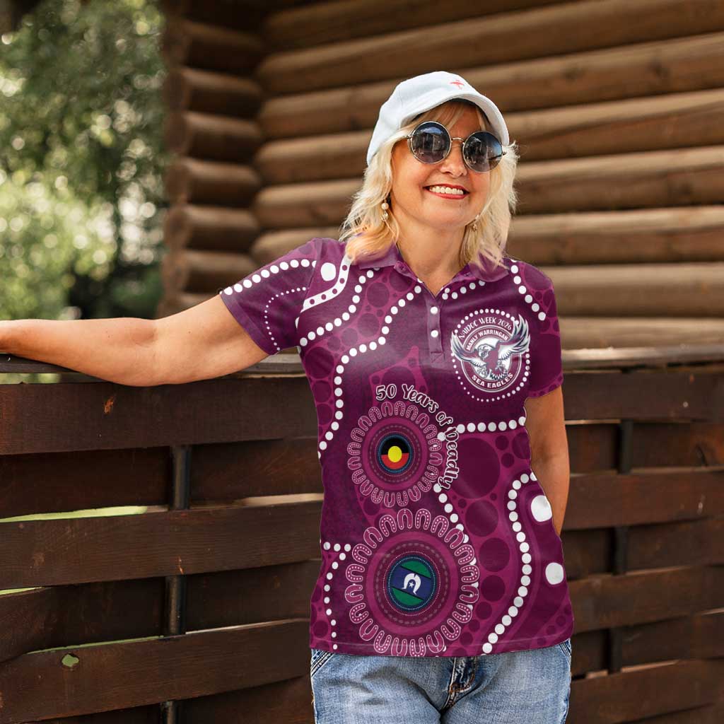 Sea Eagles NAIDOC Week 2026 Personalised Women Polo Shirt 50 Years of Deadly Aboriginal Art