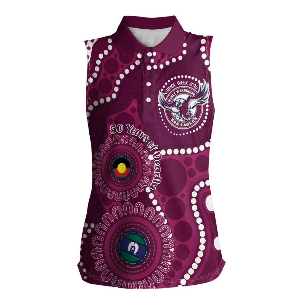 Sea Eagles NAIDOC Week 2026 Personalised Women Sleeveless Polo Shirt 50 Years of Deadly Aboriginal Art