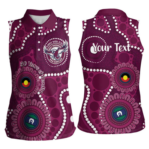 Sea Eagles NAIDOC Week 2026 Personalised Women Sleeveless Polo Shirt 50 Years of Deadly Aboriginal Art