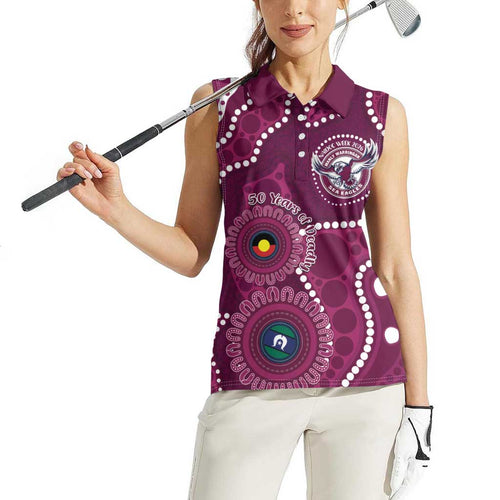 Sea Eagles NAIDOC Week 2026 Personalised Women Sleeveless Polo Shirt 50 Years of Deadly Aboriginal Art