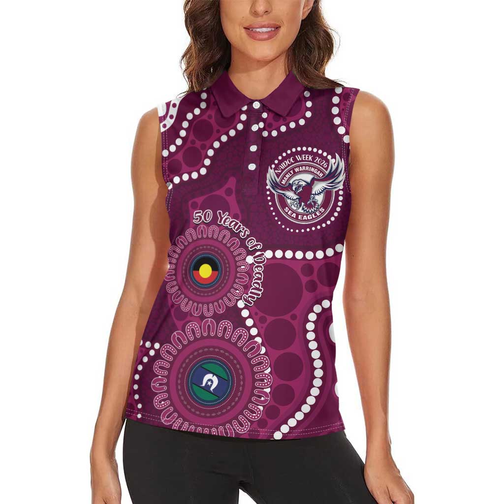Sea Eagles NAIDOC Week 2026 Personalised Women Sleeveless Polo Shirt 50 Years of Deadly Aboriginal Art