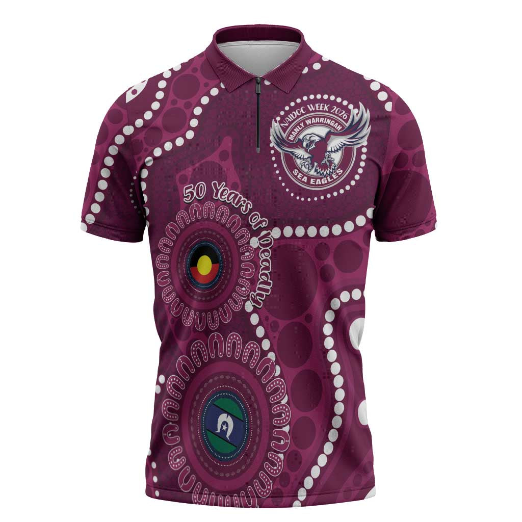 Sea Eagles NAIDOC Week 2026 Personalised Zipper Polo Shirt 50 Years of Deadly Aboriginal Art