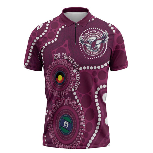 Sea Eagles NAIDOC Week 2026 Personalised Zipper Polo Shirt 50 Years of Deadly Aboriginal Art