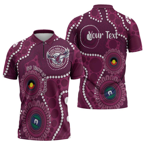 Sea Eagles NAIDOC Week 2026 Personalised Zipper Polo Shirt 50 Years of Deadly Aboriginal Art