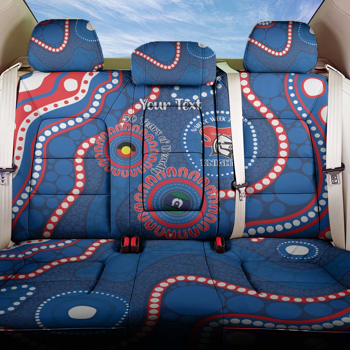 Knights NAIDOC Week 2026 Personalised Back Car Seat Cover 50 Years of Deadly Aboriginal Art