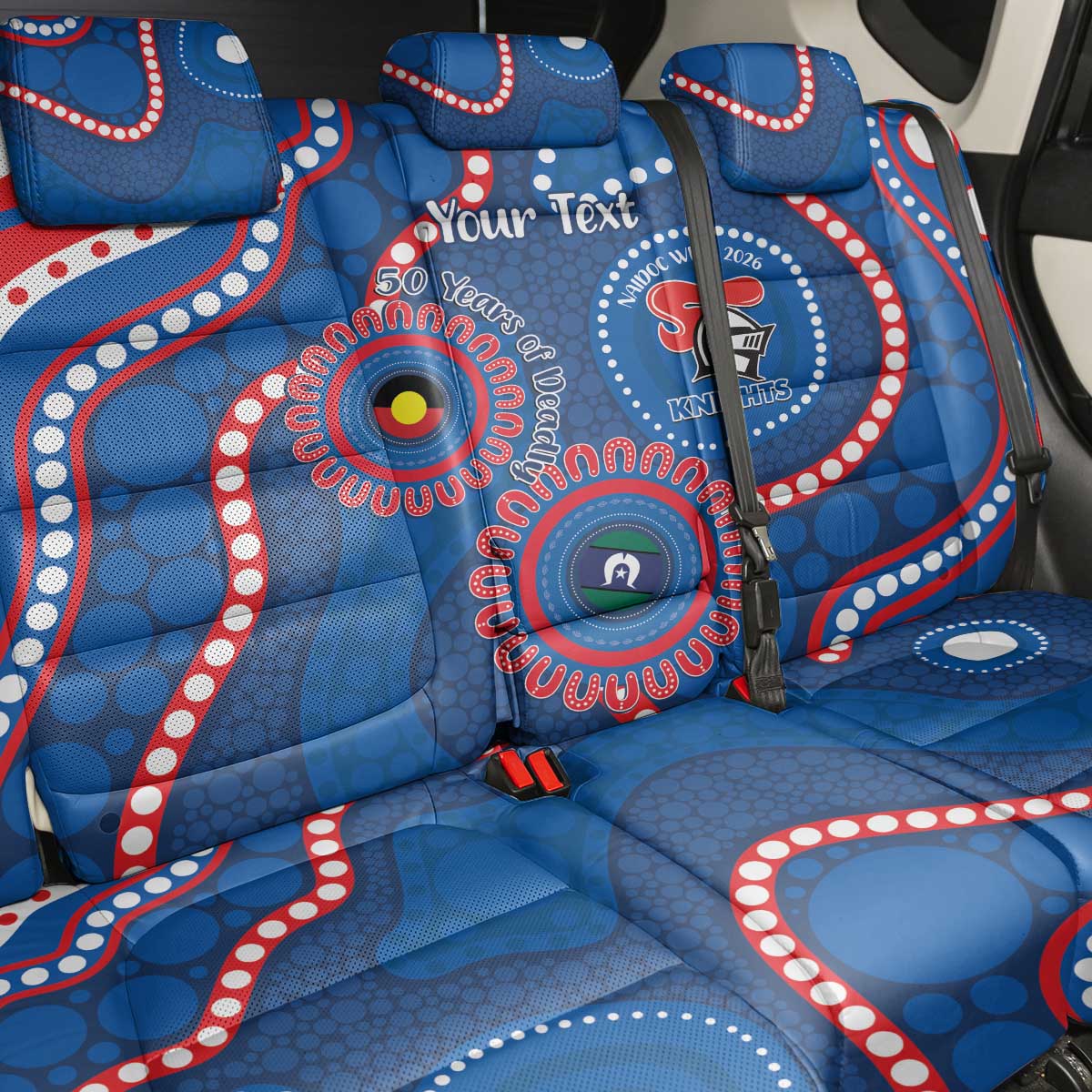 Knights NAIDOC Week 2026 Personalised Back Car Seat Cover 50 Years of Deadly Aboriginal Art
