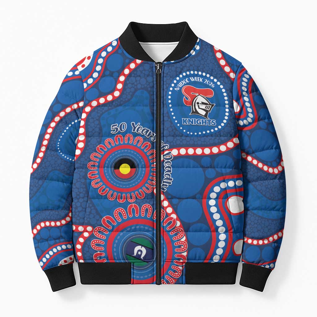 Knights NAIDOC Week 2026 Personalised Bomber Puffer Jacket 50 Years of Deadly Aboriginal Art