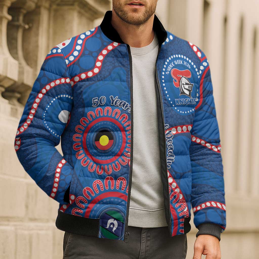 Knights NAIDOC Week 2026 Personalised Bomber Puffer Jacket 50 Years of Deadly Aboriginal Art