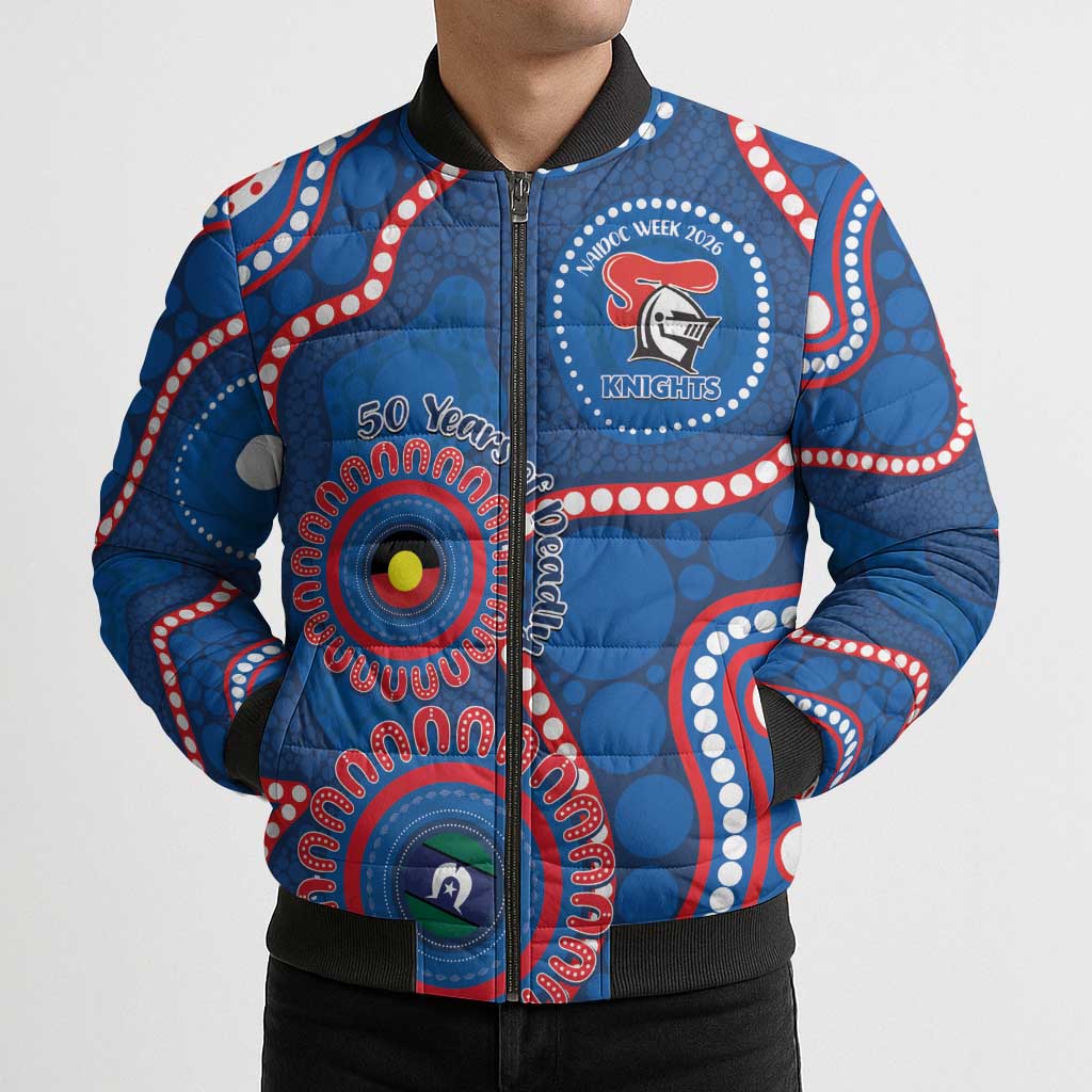 Knights NAIDOC Week 2026 Personalised Bomber Puffer Jacket 50 Years of Deadly Aboriginal Art