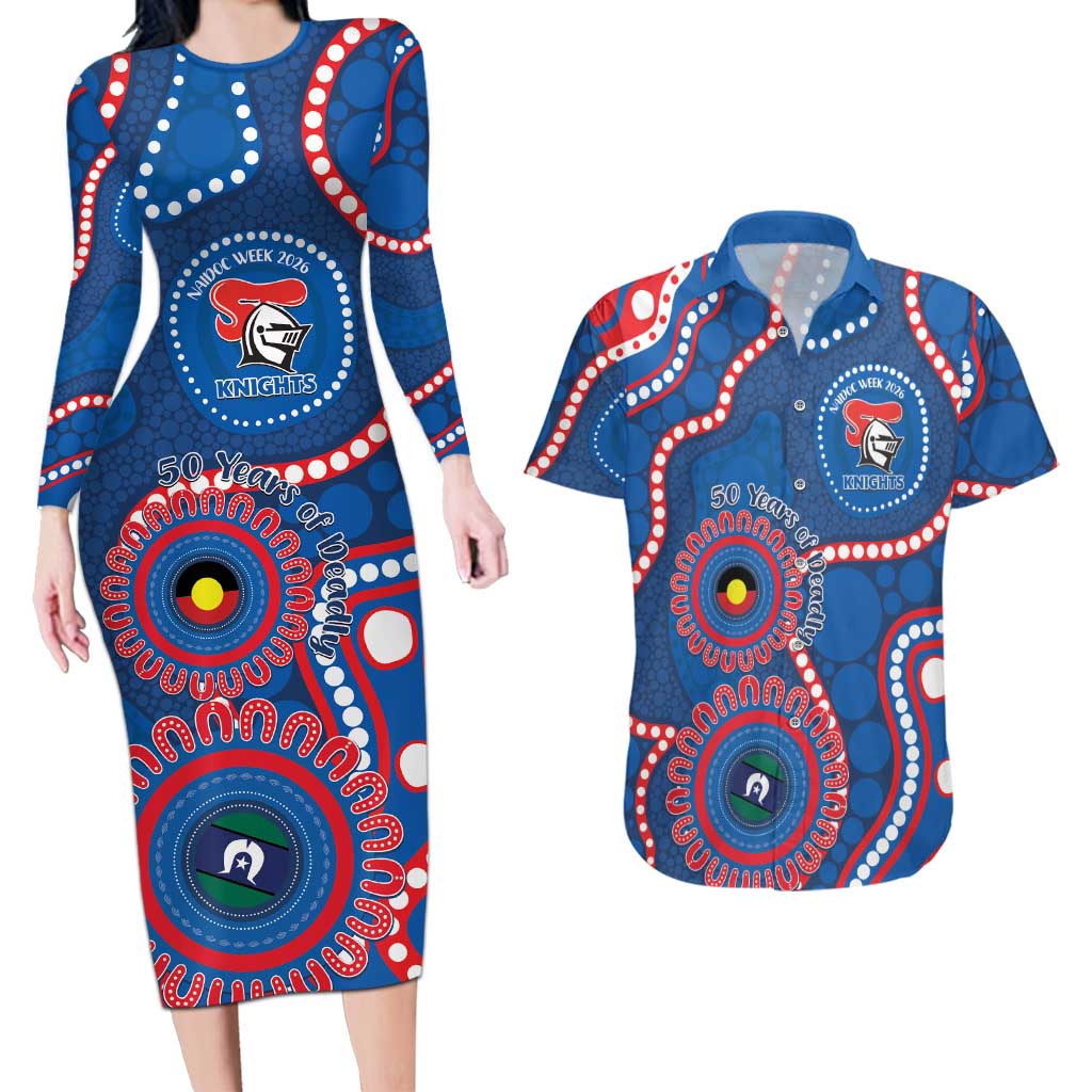 Knights NAIDOC Week 2026 Personalised Couples Matching Long Sleeve Bodycon Dress and Hawaiian Shirt 50 Years of Deadly Aboriginal Art