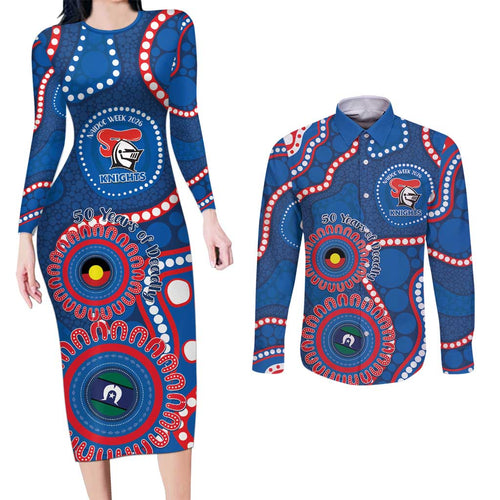 Knights NAIDOC Week 2026 Personalised Couples Matching Long Sleeve Bodycon Dress and Long Sleeve Button Shirt 50 Years of Deadly Aboriginal Art