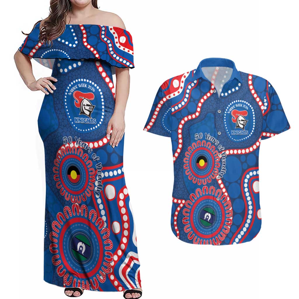 Knights NAIDOC Week 2026 Personalised Couples Matching Off Shoulder Maxi Dress and Hawaiian Shirt 50 Years of Deadly Aboriginal Art