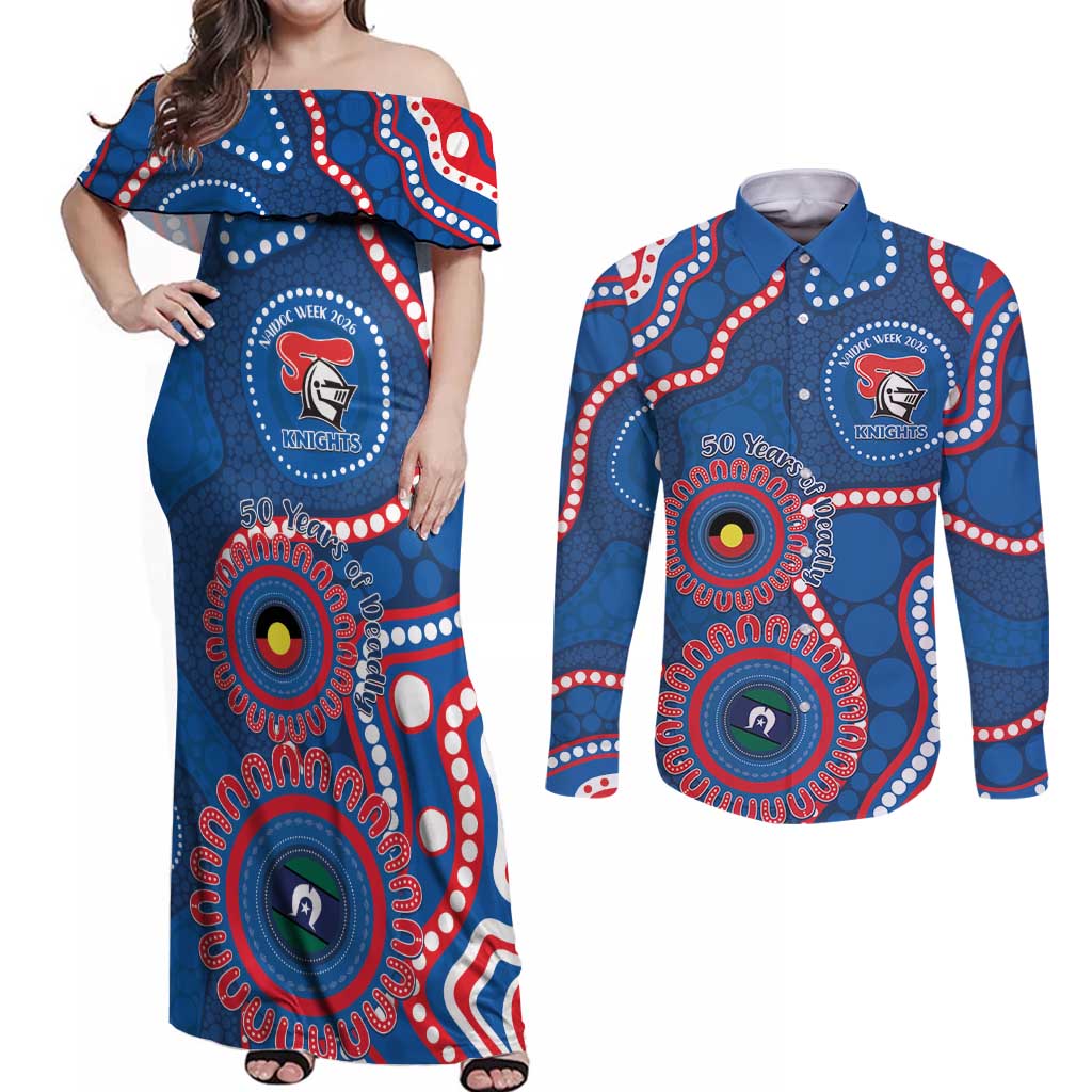 Knights NAIDOC Week 2026 Personalised Couples Matching Off Shoulder Maxi Dress and Long Sleeve Button Shirt 50 Years of Deadly Aboriginal Art