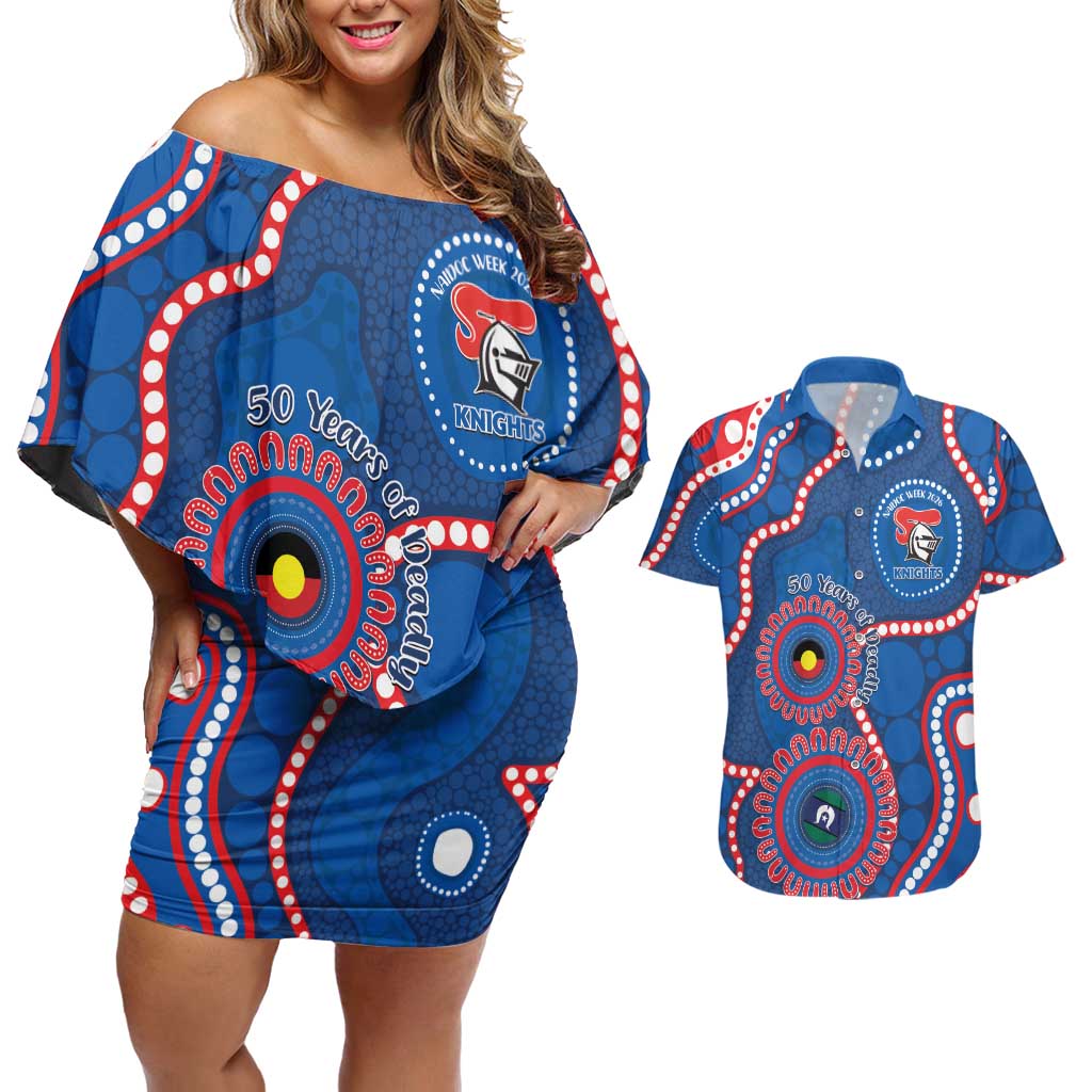 Knights NAIDOC Week 2026 Personalised Couples Matching Off Shoulder Short Dress and Hawaiian Shirt 50 Years of Deadly Aboriginal Art