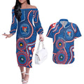 Knights NAIDOC Week 2026 Personalised Couples Matching Off The Shoulder Long Sleeve Dress and Hawaiian Shirt 50 Years of Deadly Aboriginal Art