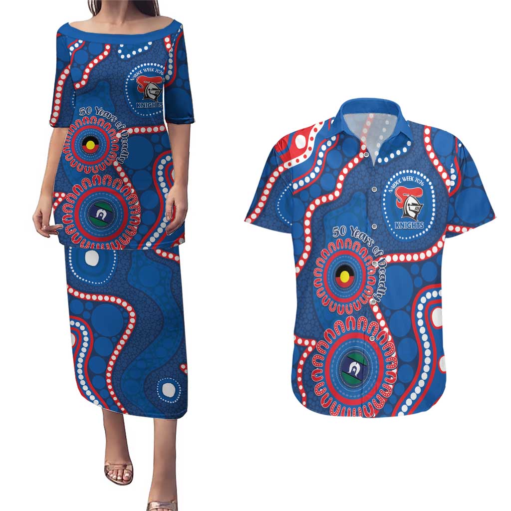 Knights NAIDOC Week 2026 Personalised Couples Matching Puletasi and Hawaiian Shirt 50 Years of Deadly Aboriginal Art