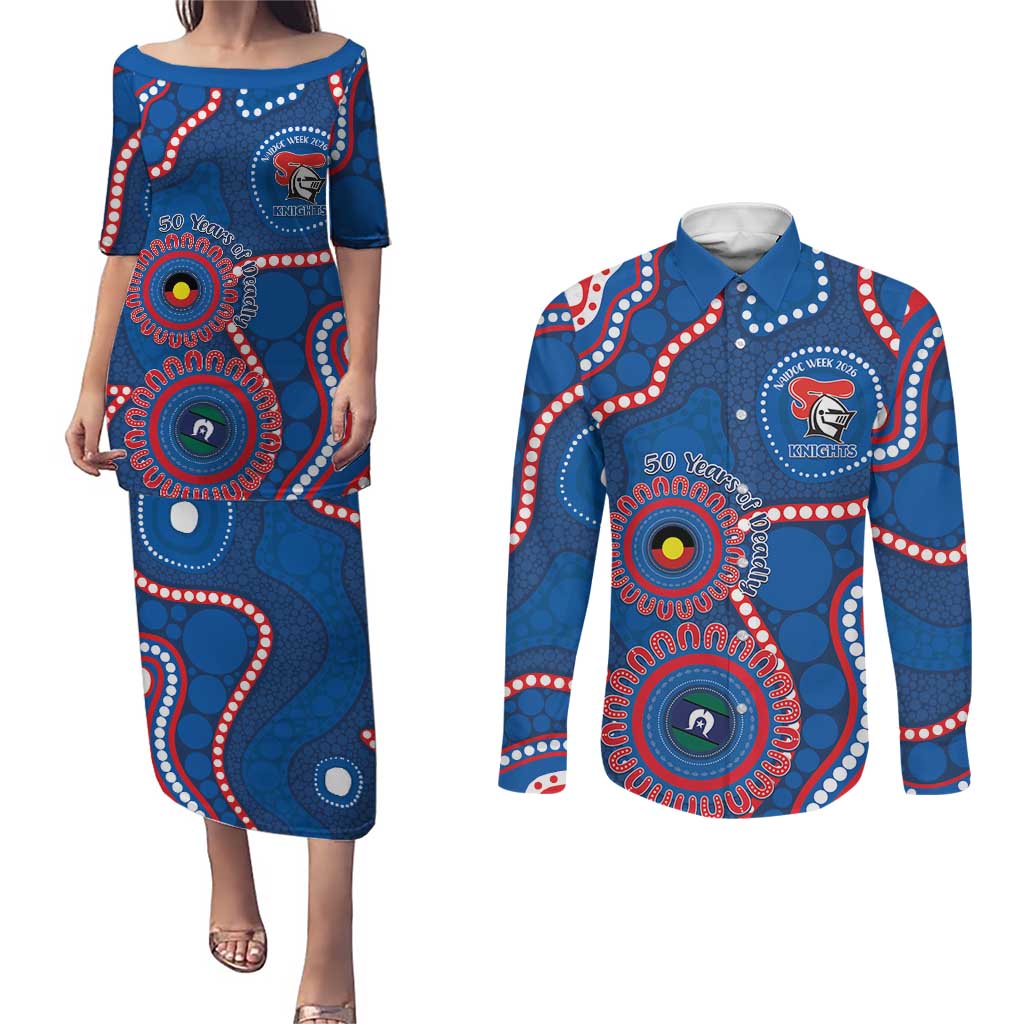 Knights NAIDOC Week 2026 Personalised Couples Matching Puletasi and Long Sleeve Button Shirt 50 Years of Deadly Aboriginal Art