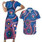 Knights NAIDOC Week 2026 Personalised Couples Matching Short Sleeve Bodycon Dress and Hawaiian Shirt 50 Years of Deadly Aboriginal Art
