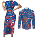Knights NAIDOC Week 2026 Personalised Couples Matching Short Sleeve Bodycon Dress and Long Sleeve Button Shirt 50 Years of Deadly Aboriginal Art